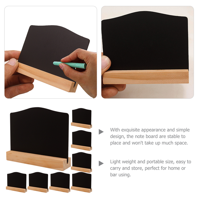 8Pcs Erasable Desktop Chalk Board Chalkboard Tags Small Wooden